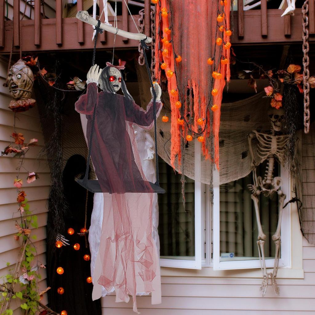 Halloween swing hanging ghost decoration Grim Scary Accessories with Light Sound Effects for Indoor Outdoor House Garden Porch