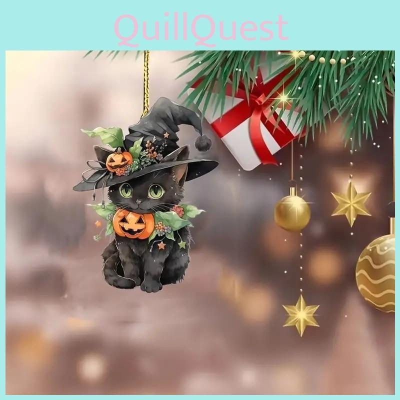 Акриловая подвеска с плоской поверхностью и дизайном кошки и тыквы на Хэллоуин для украшения автомобиля