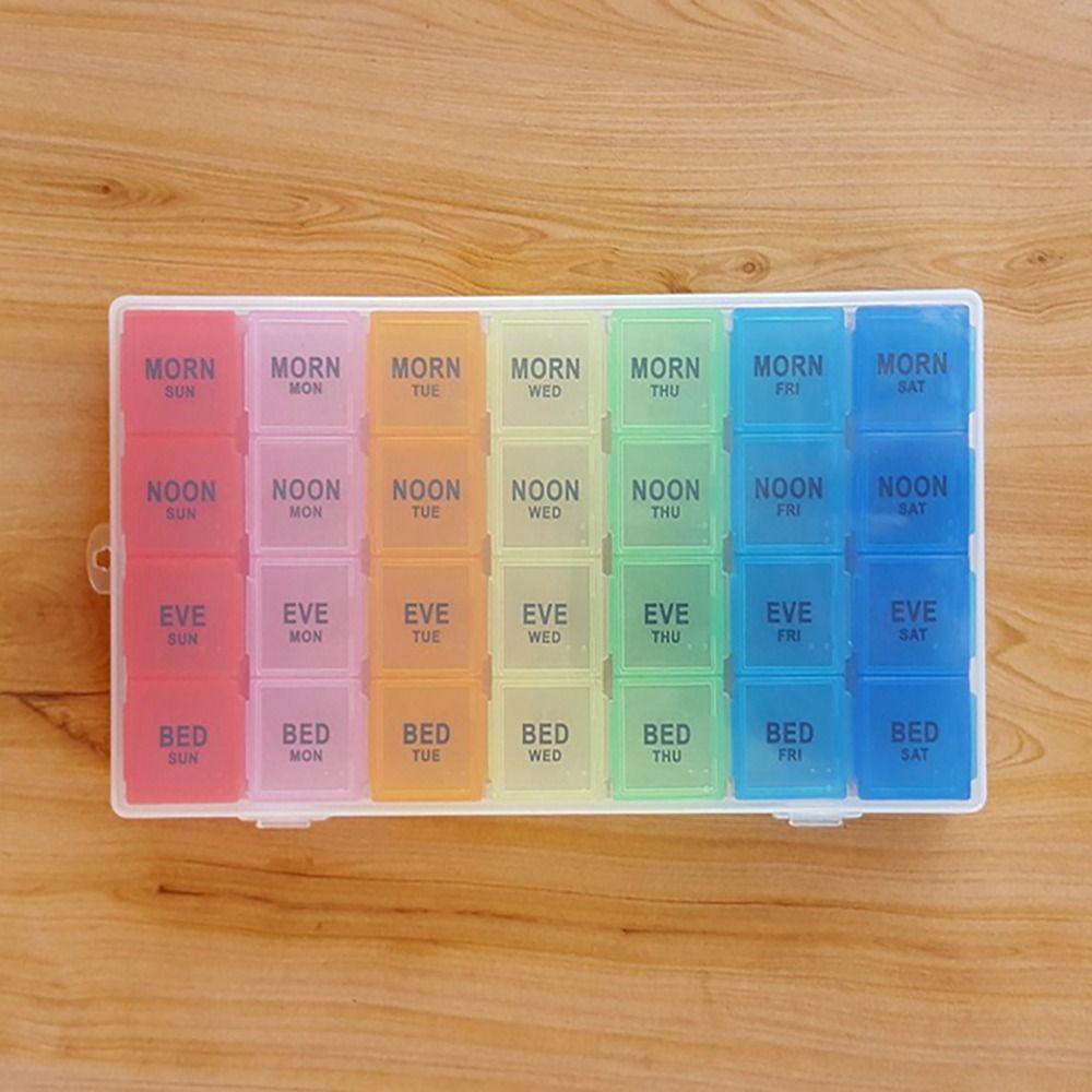 Еженедельная коробка для хранения лекарств на 7 дней, 28 ячеек, контейнер для таблеток, красочный органайзер для таблеток, для улицы