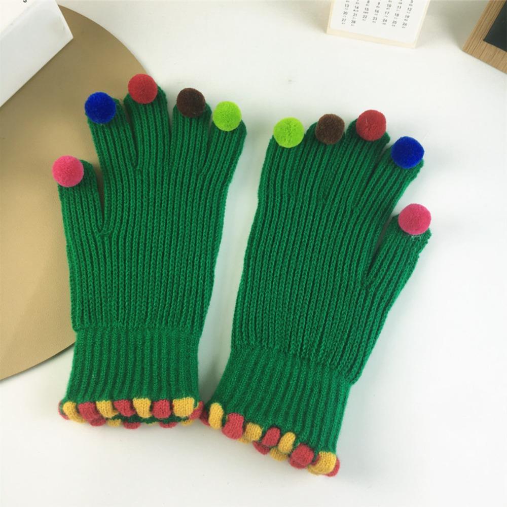Korean Style Full Finger Mittens Colorful Hairball Cycling Driving Gloves Knitting Gloves Outdooor