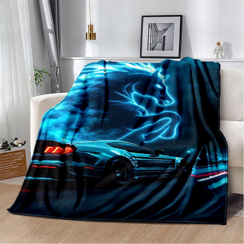 3D Mustang Racing Car Sign GTR Soft Plush Blanket,Flannel Blanket Throw Blanket for Living Room Bedroom Bed Sofa Cover Gift