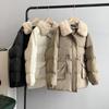 Women Autumn Winter Imitation Rabbit Hair Slim Cotton Coat Lapel Neck Solid Color Drawstring Padded Jacket