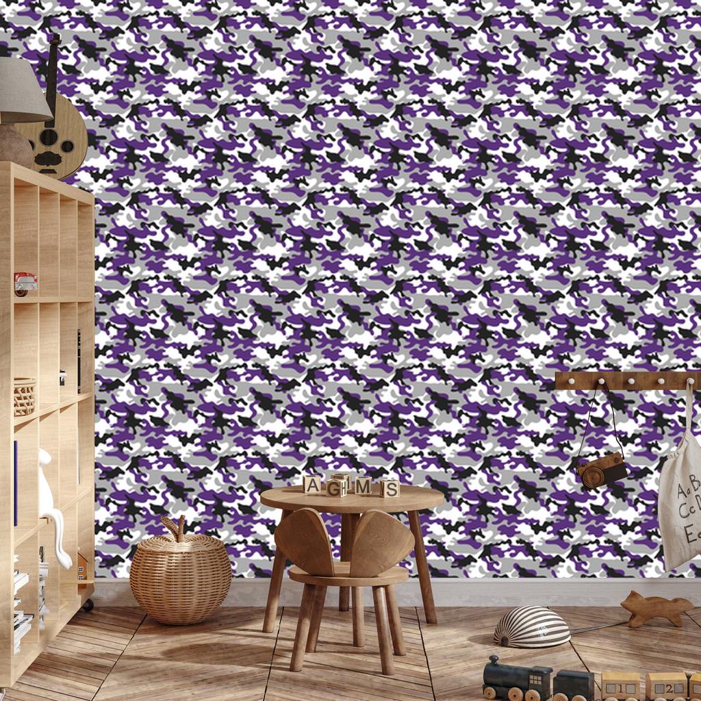 Military Camouflage Wallpaper Purple and Gray for Living Room and Bedroom 50x1000
