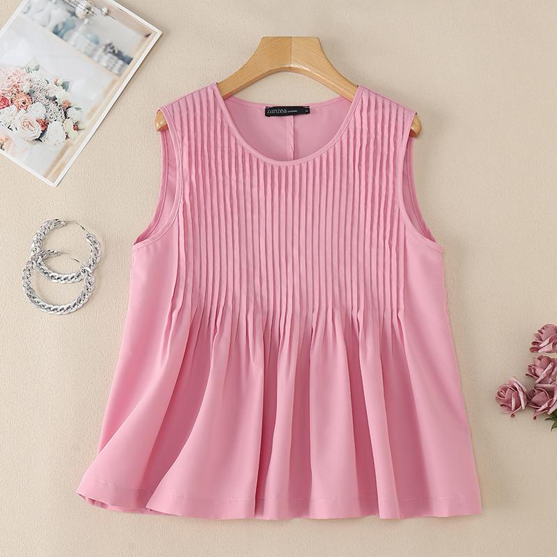 ZANZEA Женские повседневные свободные летние майки без рукавов с круглым вырезом