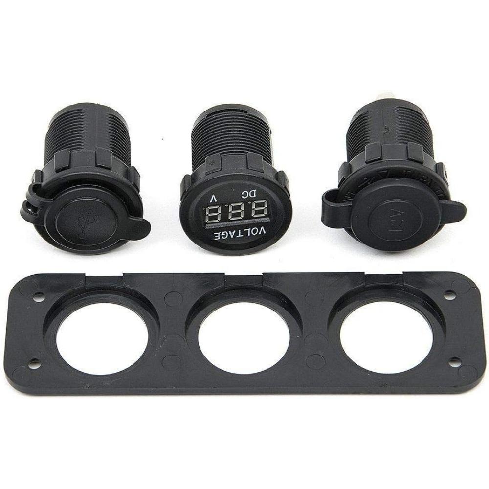 Двойное зарядное устройство USB + светодиодный вольтметр + розетка 12 В / 24 В 3 в 1 многофункциональная панель с тремя отверстиями для грузовика, прицепа, лодки, кемпера, автодома