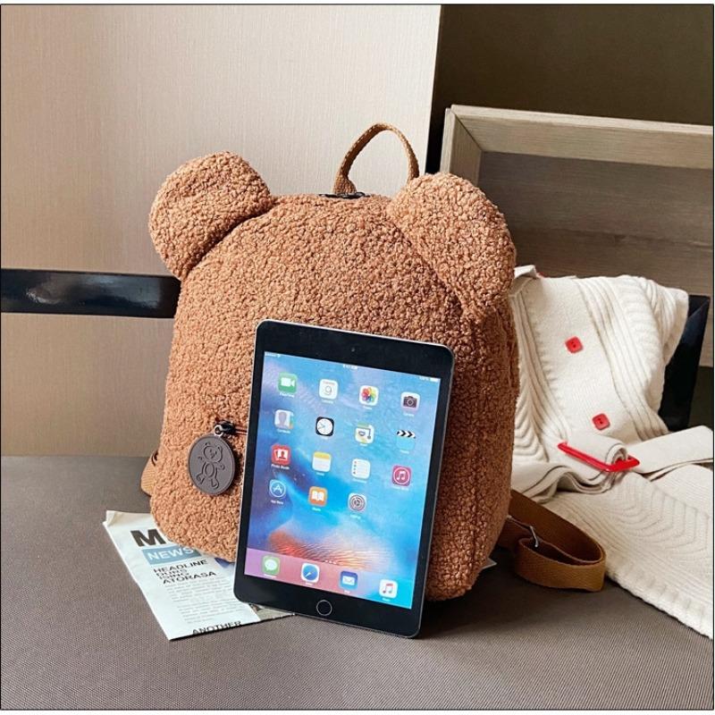 Рюкзаки с медвежьими ушками, пушистая сумка из овечьей шерсти для женщин и детей, милые игрушки, подарки, двухслойные плюшевые сумки большой вместимости