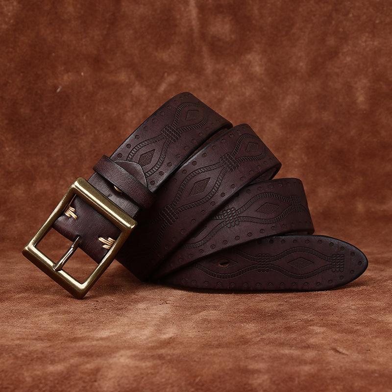 Ретро Персональность Тренд Тисненый Утолщенный Первый Слой Коровья Кожа Ремень Мужской Натуральная Кожа Медная Пряжка Повседневный Джинсовый Ремень Мужской