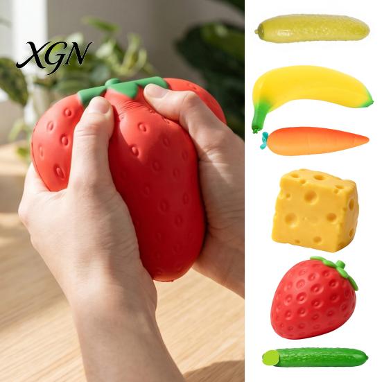 Anti Anxiety Squeeze Toy Stress Relief Pickle Toy, Reduction Cucumber Sensory Shaped Decompression Simulated Carrot Strawberry Pinch Fidget Focus Aid