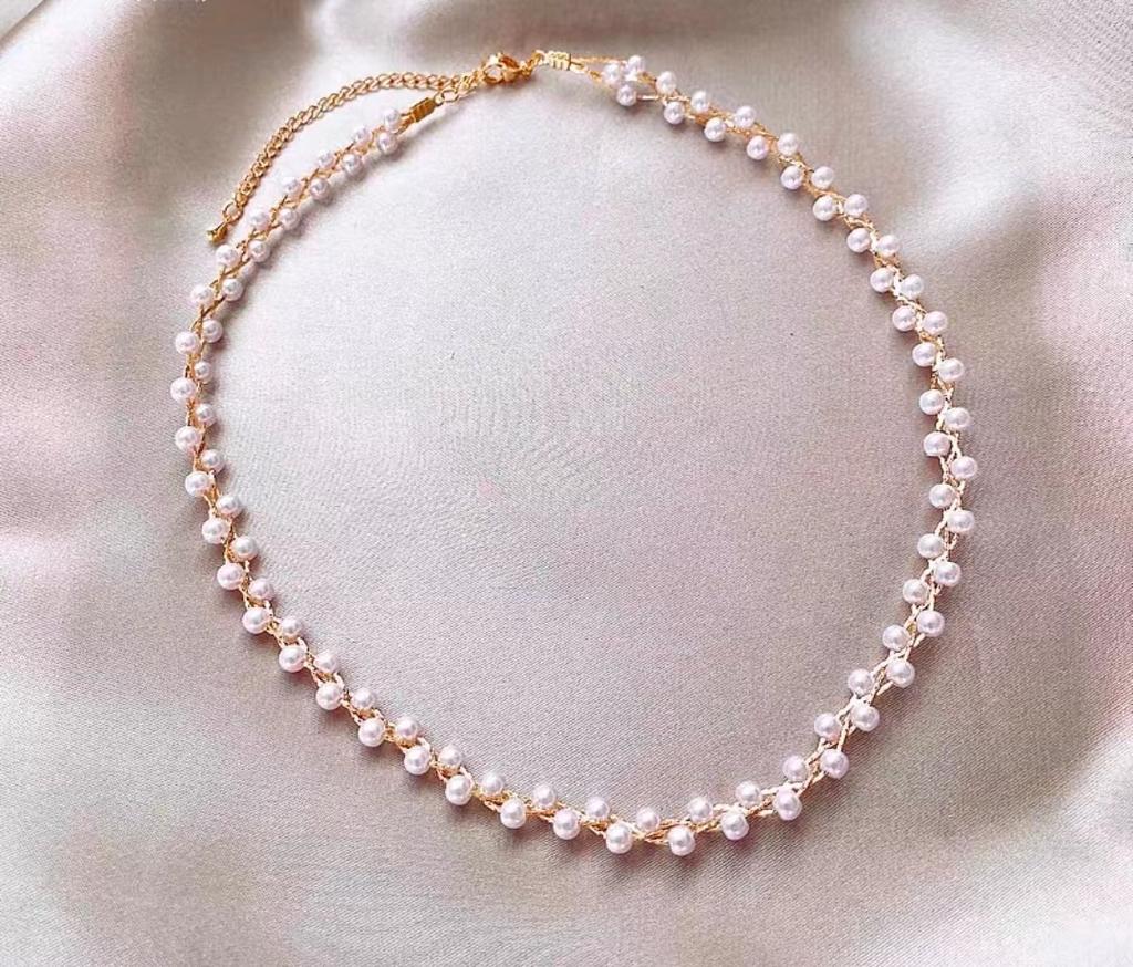 Nk-35 Три плетеных кристалла жемчуга ожерелье цепи шеи короткое высокого класса ниша свет роскошь женщины