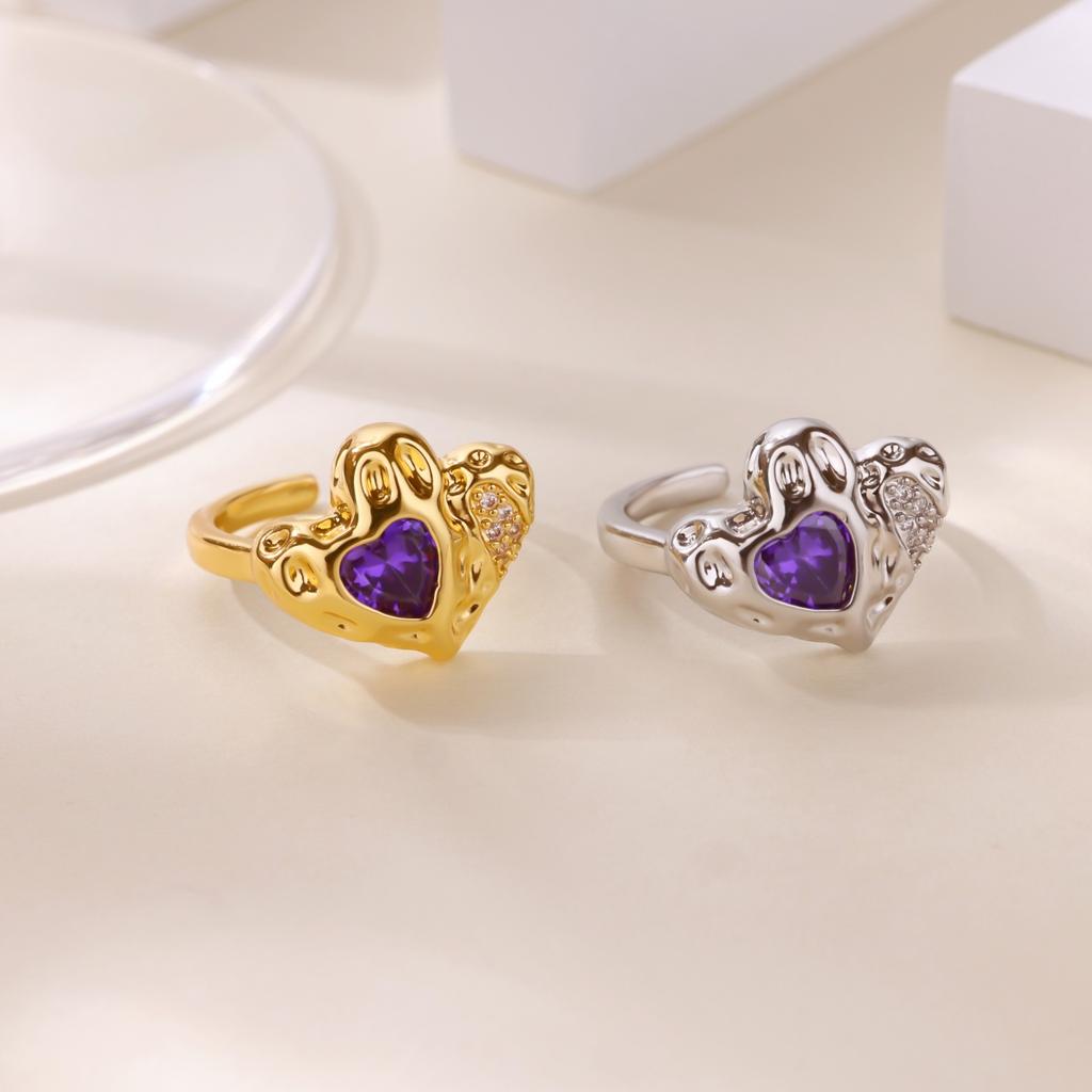 Кольца с геометрической текстурой циркона в форме неправильного сердца для женщин, золотистого цвета, из нержавеющей стали, кольцо-сердце, свадебное, рождественское украшение, подарок