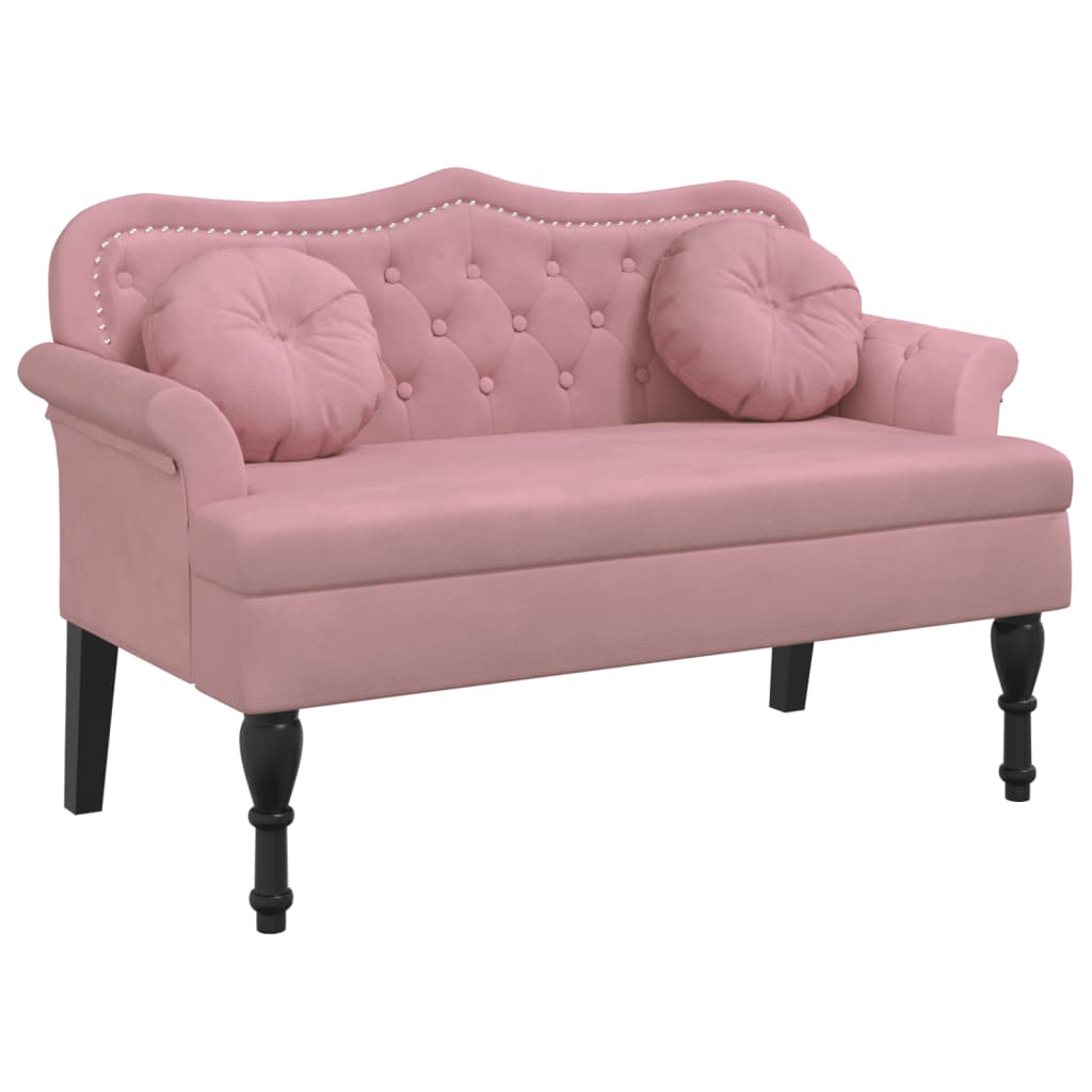 Pink Velvet Bench with Cushions 120.5 x 65 x 75 cm