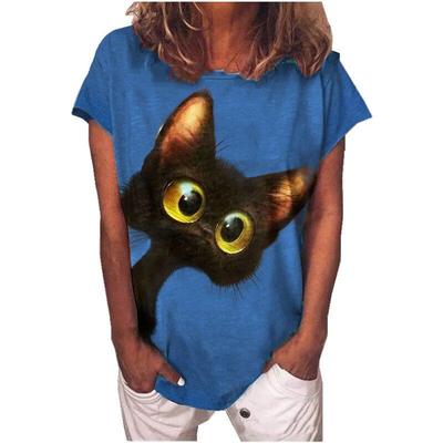 Женская летняя футболка с принтом черного кота в стиле ретро, футболки с коротким рукавом, повседневные топы с принтом