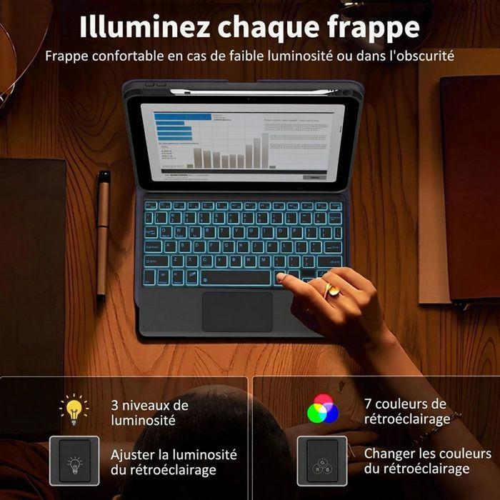 Coque Clavier pour iPad Air 3 10,5" / iPad Pro 10,5" - Synthécuir Violet avec Clavier Rétroéclairé + Souris + Stylet