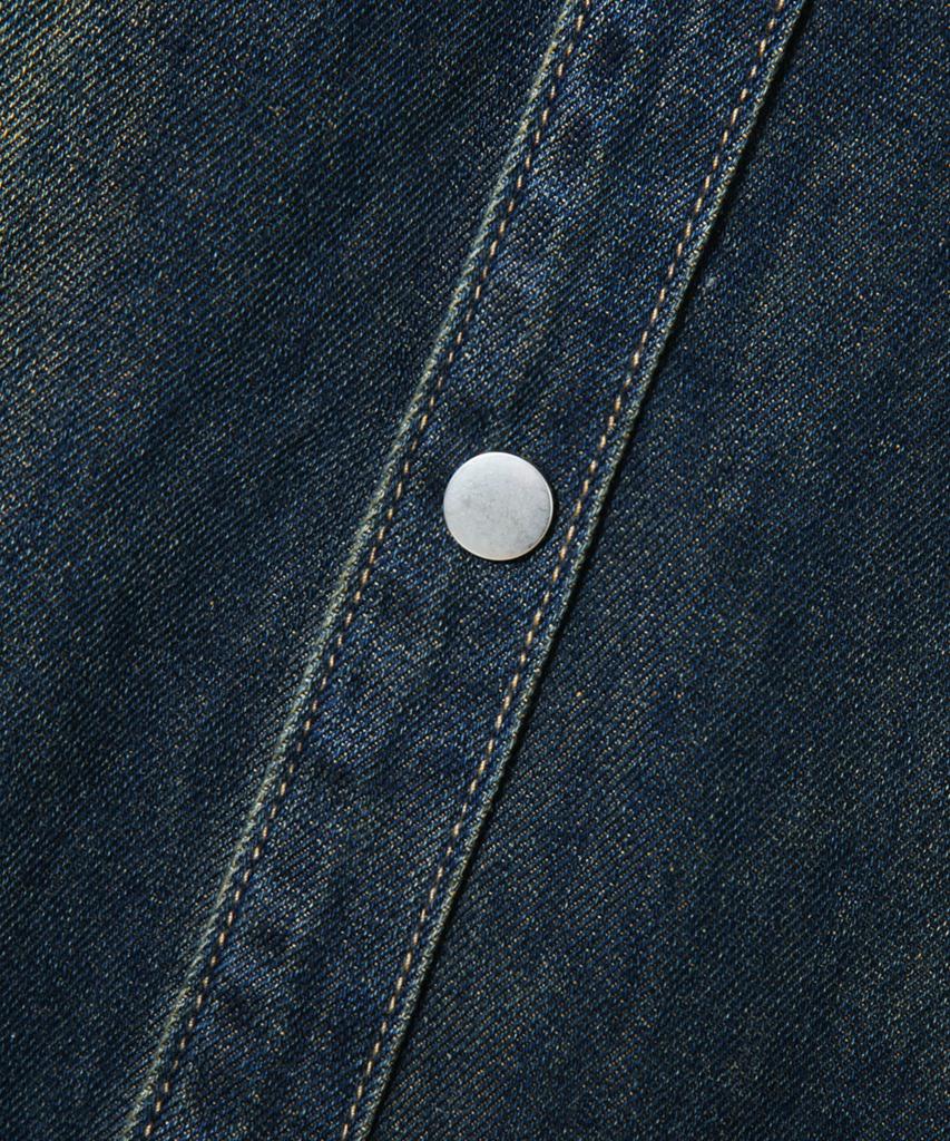 TRILLION Leather Patch Oversized Work Denim Long Sleeve Shirt_Vintage Blue