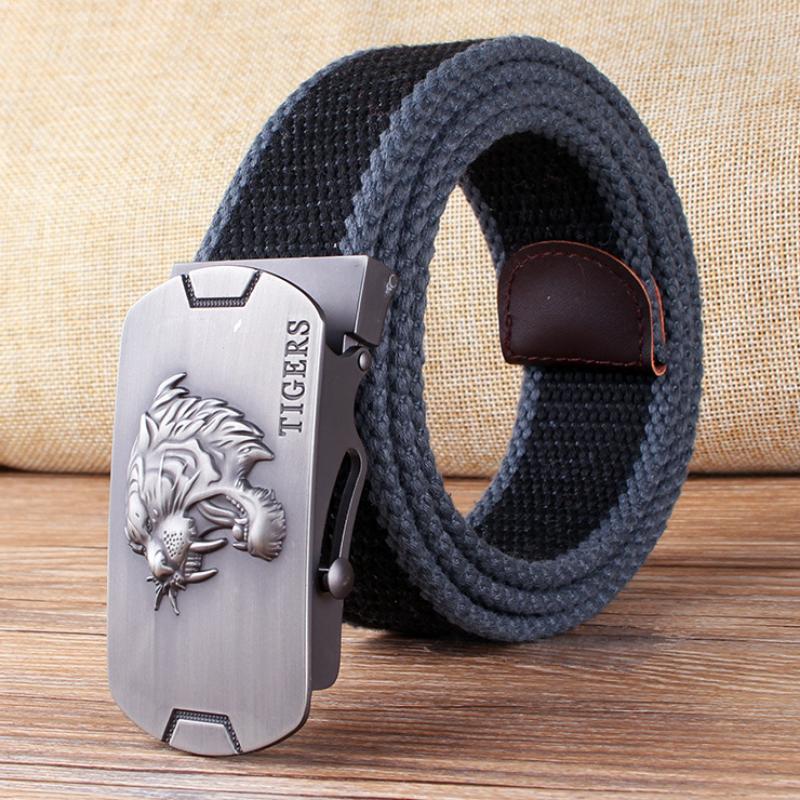 New Waist Belts Men Womens Unisex Cotton Canvas Fabric Webbing Black Buckle Belt Army Accessories