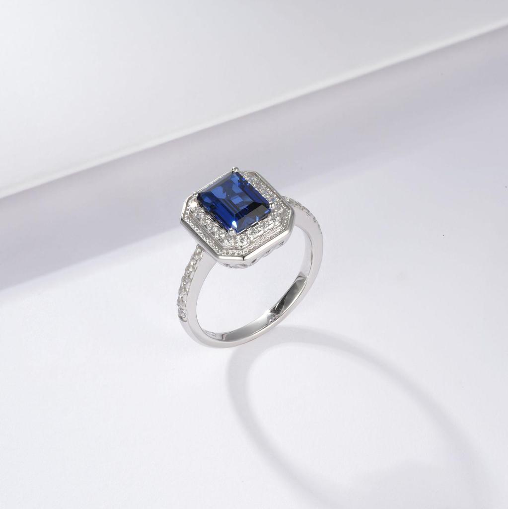 Кольцо Zhou Hengfu из стерлингового серебра S925 с культивированным сапфиром и инкрустацией бриллиантами - Женское кольцо в стиле легкой роскоши с цветными драгоценными камнями.