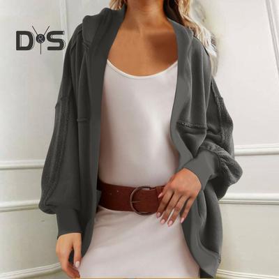 Осень-весна Женская куртка в стиле пэчворк с капюшоном, свободный однотонный длинный рукав, ажурный кардиган, свитер, спортивная повседневная верхняя одежда для поездок на работу