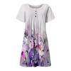 Ladies Casual Round Neck Button Ruched Trim Printed High Waist Loose Dress