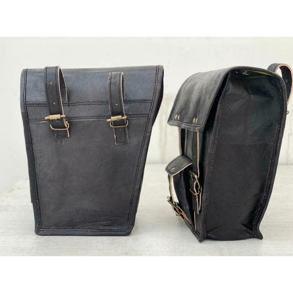 Hand-Crafted Black Leather 3 Saddle Bag Motorcycle Swingarm 2 Storage Tool Pouch