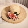 Women Straw Hat Imitation Flower Decor Wide Brim Sun Protection Hat Lightweight Quick-Drying Summer Sun Hat
