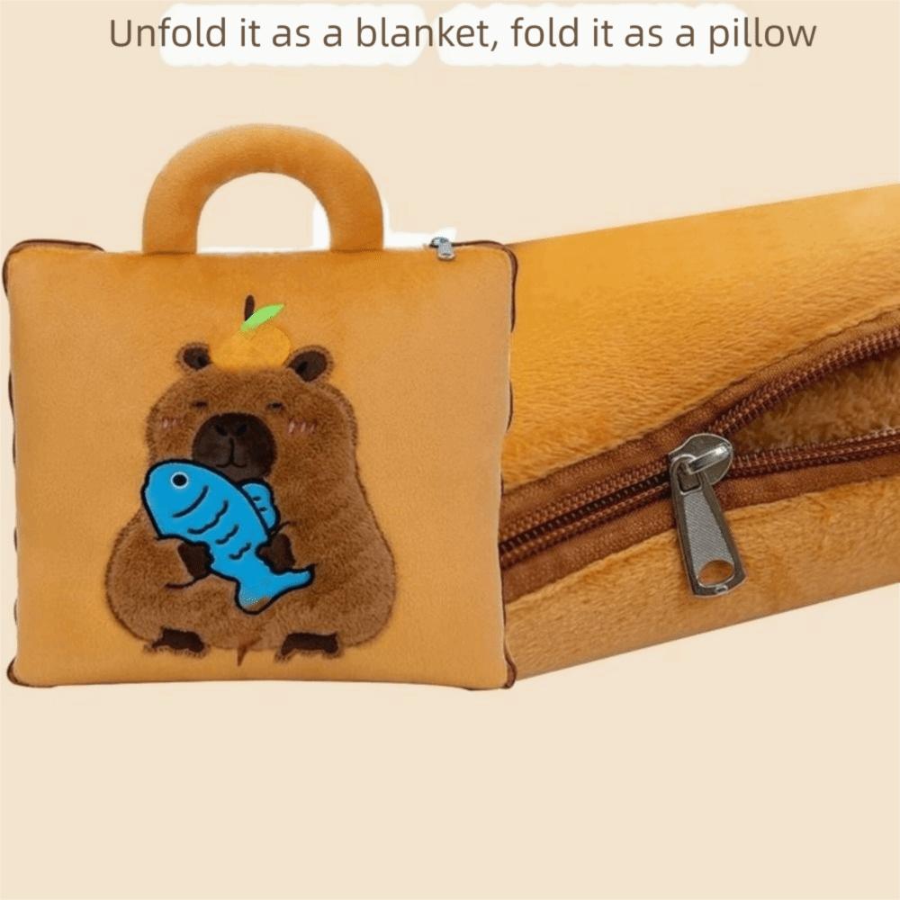 Portable 2 in 1 Capybara Pillow Blanket Plush Soft Travel Blanket Cartoon Cozy Nap Cushion Blanket Travel