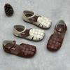 Fashion GKTINOO Handmade Genuine Leather Woven Shoes 2025 Summer Round Toe Soft Soled Casual Cowhide Women's Flat Sandals