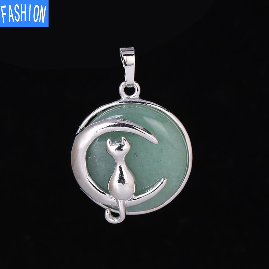 Кулон «Китти и Луна» из натурального камня с полой спиной и хрустальным ожерельем с подвеской «Милая девушка»