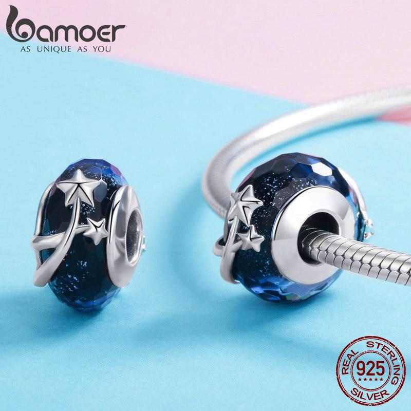 BAMOER, 4 стиля, натуральное серебро 925 пробы, звездный цветок, европейские бусины из муранского стекла, подходят для браслетов