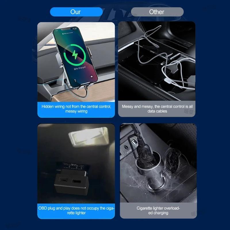 Xiaomi Charging OBD Adapter Obd2 Splitter Charger Adapters Car Charger OBD Charging Plug or For Tesla Model 3 Model Y Car Accessories