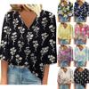 Женская рубашка, блузка, повседневные свободные рубашки, рукава 3/4, топы с v-образным вырезом и принтом, топы с принтом, футболки, футболки