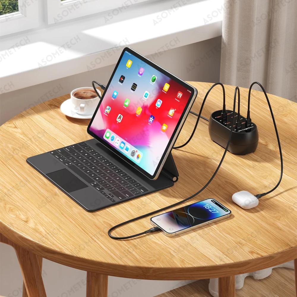 10-портовое USB-зарядное устройство 100 В-240 В, вилка EU, US, KR, UK, настольная USB-зарядная станция для нескольких устройств iPhone, Samsung, Xiaomi