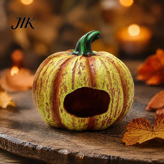 Aquarium Cave for Small Fish Pumpkin Hideout, Halloween Tank Decoration, Resin Jack-O-Lantern Hideout Hide Betta Shrimp Spooky Accessories