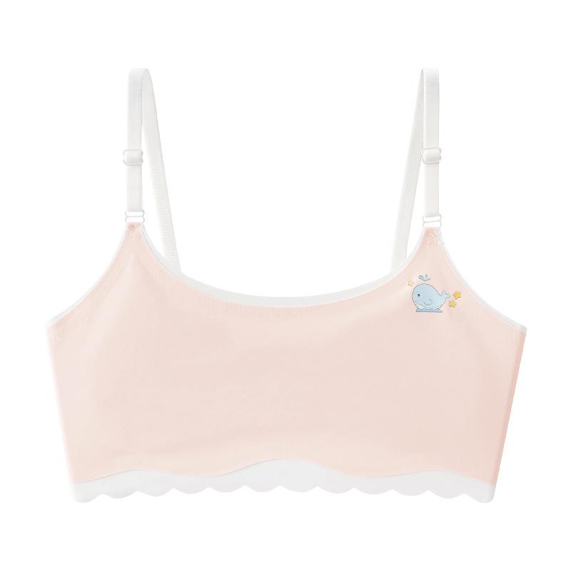 Teen Girls' Ice Silk Seamless Bandeau Bra with Ruffle Edge and Thin Straps