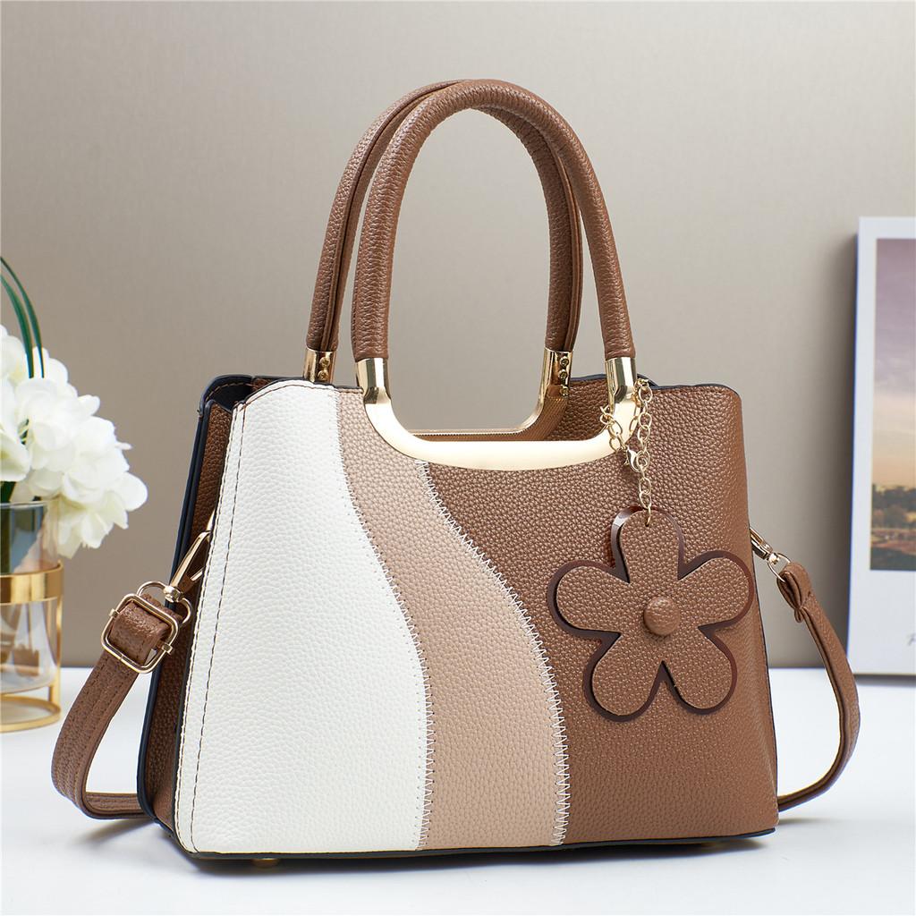 Trendy Color Block Handbag For Women 2024 Spacious Pu Shoulder Bag For Daily Use