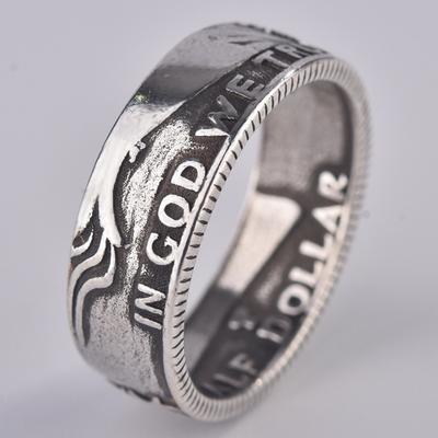 Классическое кольцо-кольцо из монеты США Morgan, посеребренное S925, винтажное, с гравировкой, Бог нам доверяет, statement-украшение