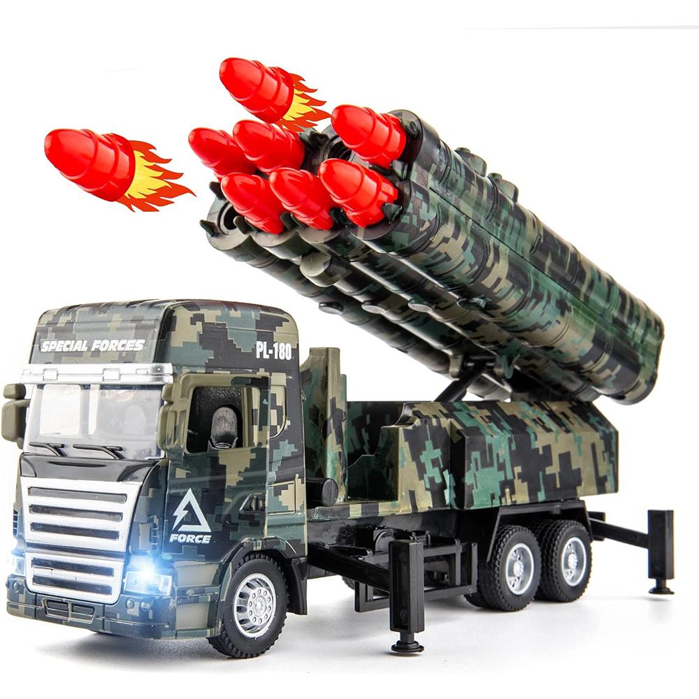 1/32 PL-180, игрушечный грузовик для запуска ракет, модель военного автомобиля со светом и звуками, игрушечный автомобиль из металлического сплава с фрикционным приводом для детей, мальчиков, девочек, взрослых