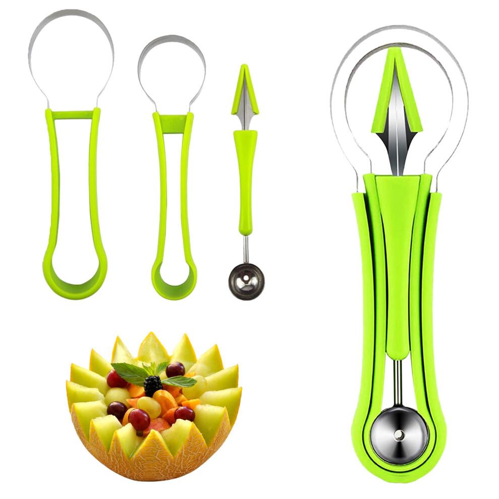 4-in-1 Fruit Carving Knife Stainless Steel Scoop Corer Apple Scoop Spoon Vegetable Fruit Peeler Green