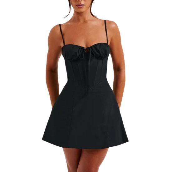 Женское сексуальное платье на бретелях, без рукавов, с открытой спиной, коктейльное платье, однотонное, на шнуровке, на бретелях, выше колена