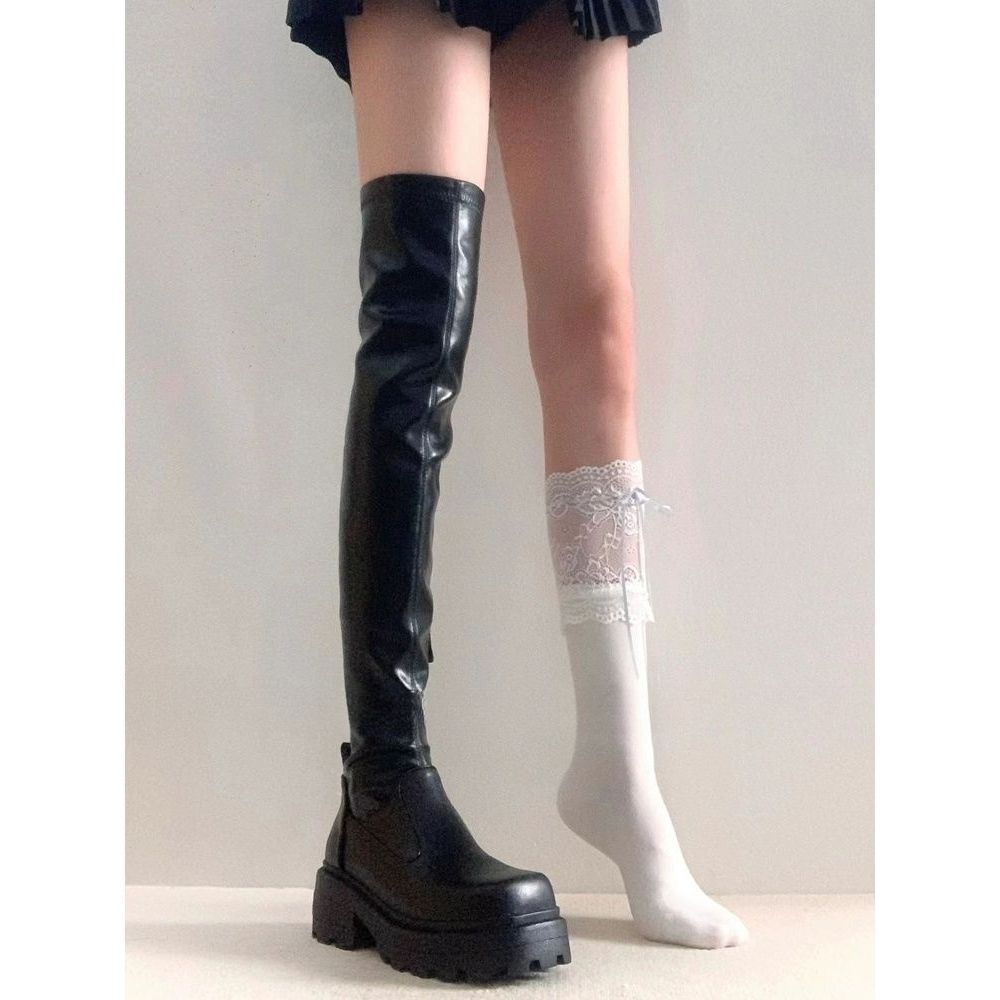 Сапоги Sugar cube тонкие выше колена длинные сапоги женские 2025 новые рыцарские сапоги осенние и зимние сапоги высокие сапоги толстая подошва увеличенная