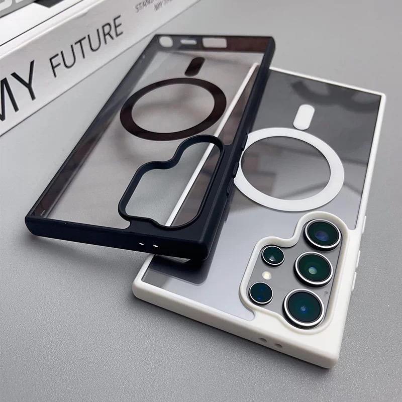 For Wireless Charge Case for Samsung Galaxy S26 Ultra S2 FE S22 S23Plus S24Ultra Clear Shockproof Magnetic Bumper Cover