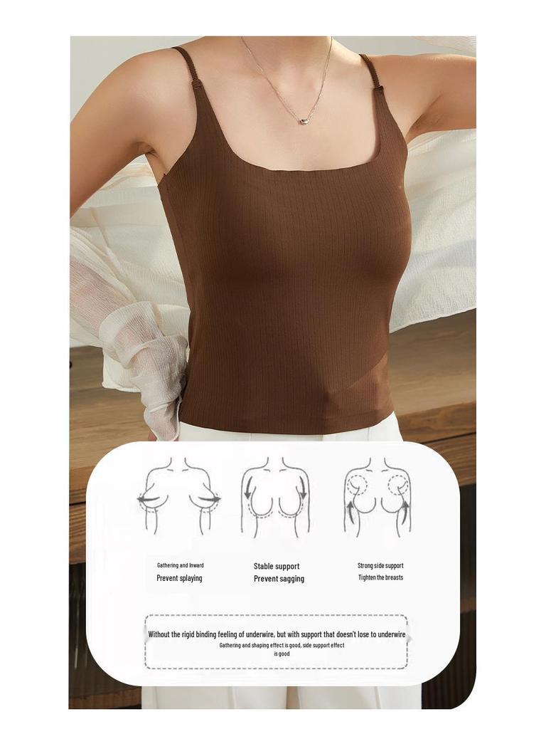 2025 Новая женская бесшовная весенняя майка с нагрудными вкладышами - Удобная, стильная и подходящая для ношения как нижнее белье или как верхняя одежда