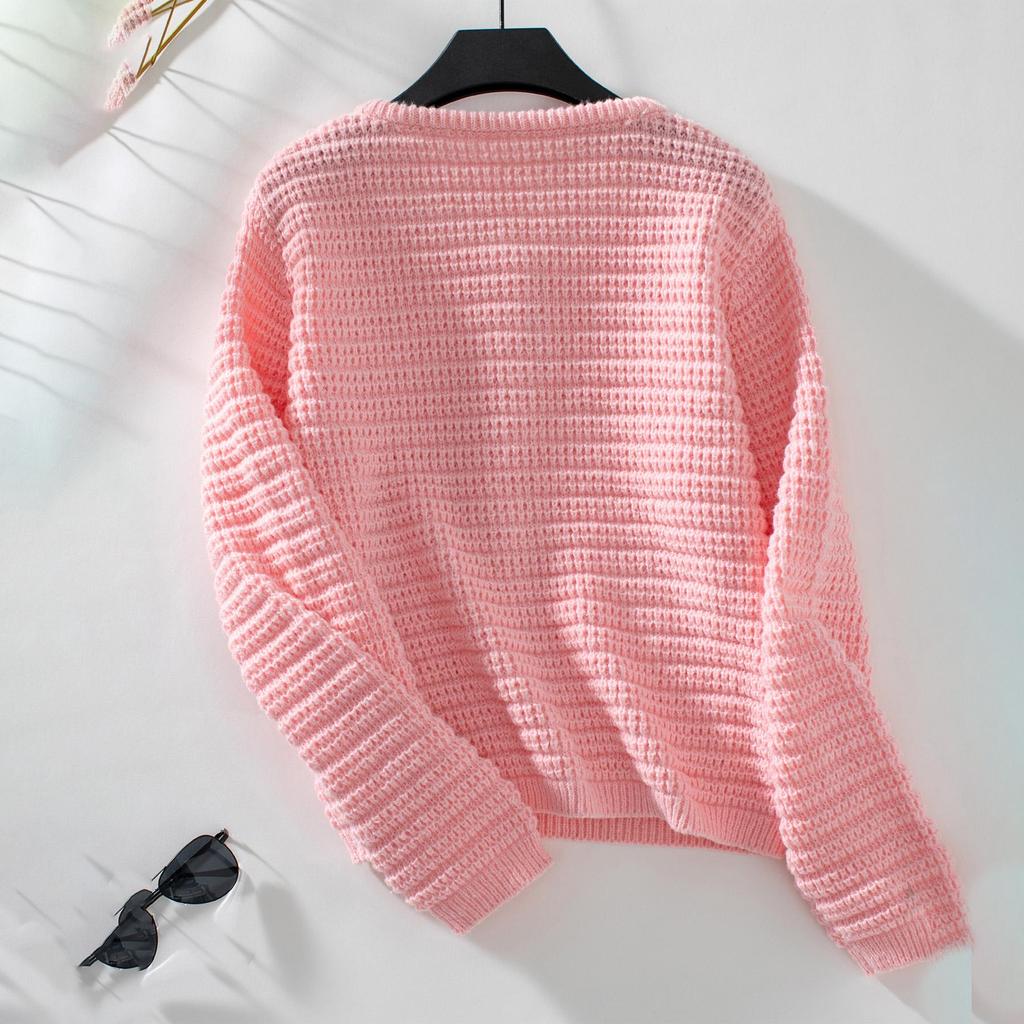 Autumn Winter Vintage Loose Long Sleeve Top Solid Color Cardigan Knitwear V-Neck Sweater