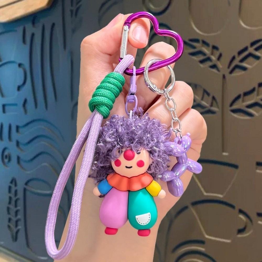 Funny Bag Charm Pendant Creative Curly-haired Doll Key Ring Curly-haired Clown Keychain for Women