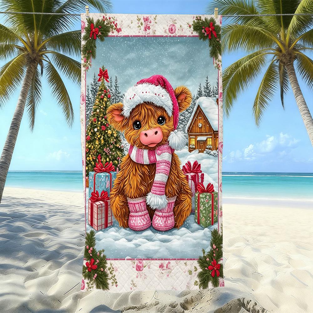 European And American Retro Highland Beef Printing Beach Towel Microfiber Thickened Water Absorption Quick Drying Outdoor Bath Towel