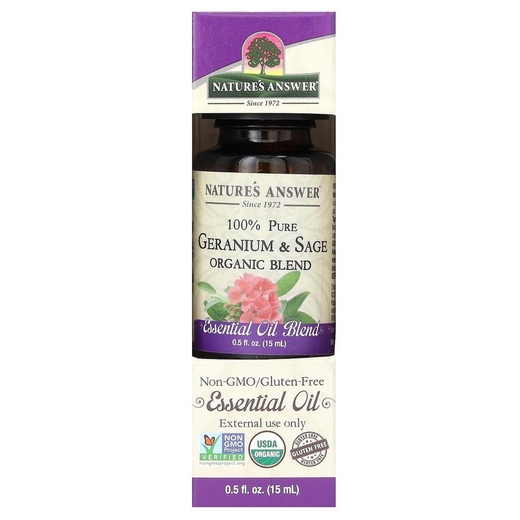 Nature's Answer 100% Pure Organic Essential Oil Blend, Geranium & Sage, 15 Ml (0.5 Fl Oz)