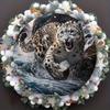Round Wooden Snow Leopard Art Sign, Waterproof HD Print, Pre-Drilled Wooden Wall Decor, Decorative Wall Poster, 8in, 11.8in, 1PC
