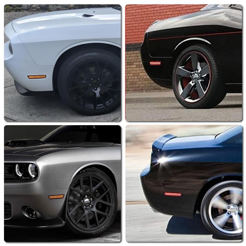 For Dodge Challenger 2008-2014 Clear & Smoked Lens LED Side Marker Lights Dual Row Amber Front Red Rear Side Fender Reflector