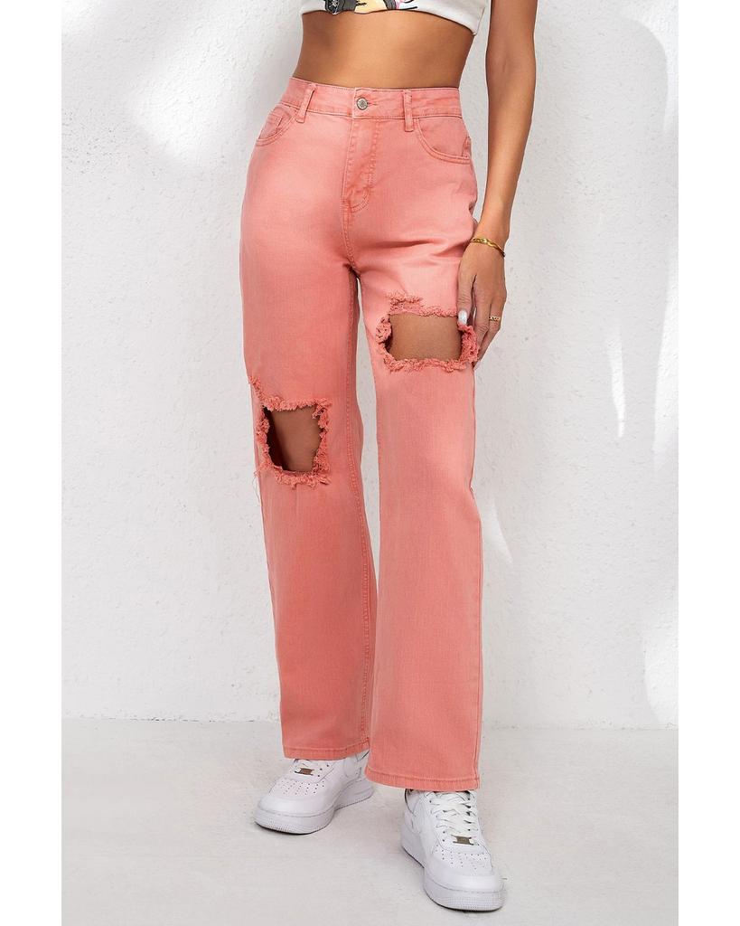 Azura Exchange Ripped Straight Leg Pocket Jeans