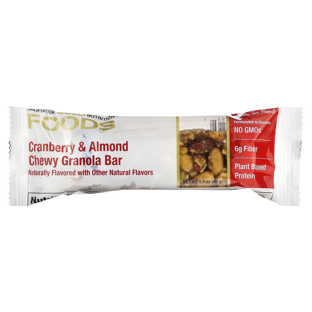 California Gold Nutrition Food, Cranberry & Almond Chewy Granola Bars, 12 Bars, 1.4 Oz (40 G) Each