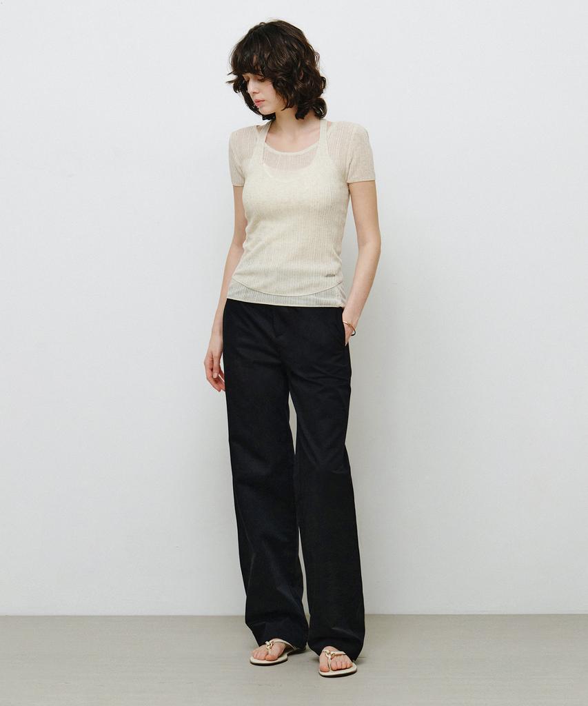 MONGDOL [Set] Ribbed Halterneck Sleeveless & Short Sleeve Knit Oatmeal Mdkt129Oatmeal